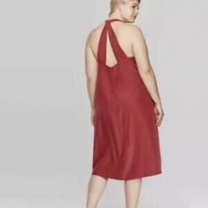 Prologue V-Neck Sleeveless A-Line Dress Red Maroon Rust Twist Back 3X!